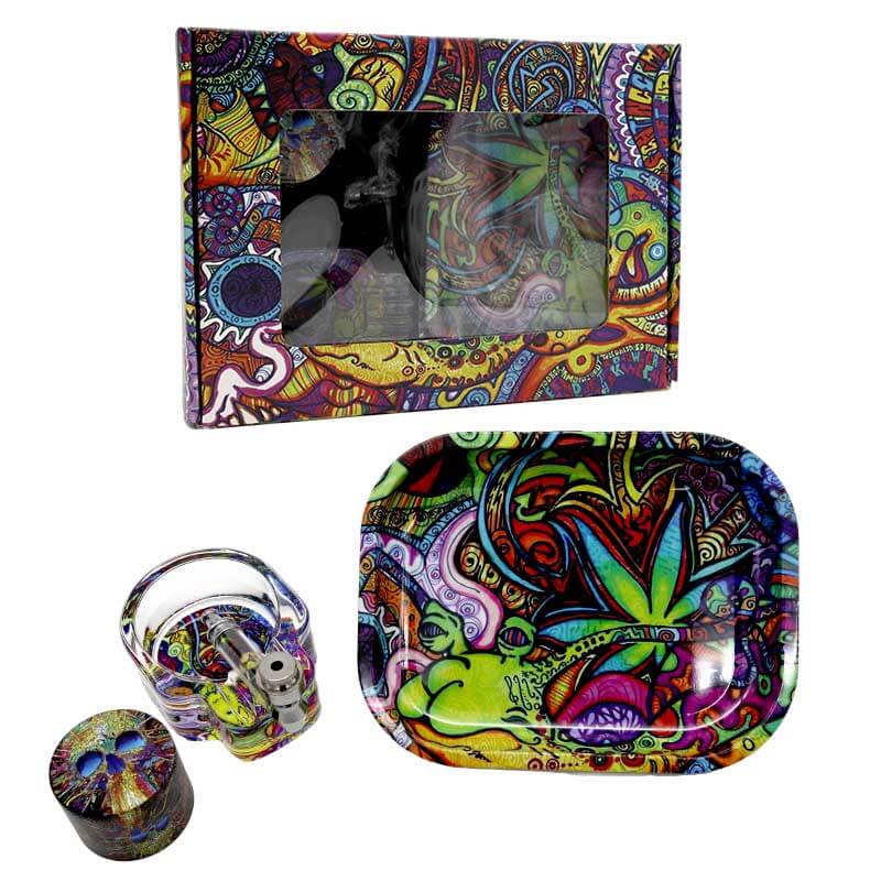Smoking Set 4 Piece with Rolling Tray, Grinder, Ashtray and Metal Pipe (HL001-1-12) | Assorted Designs - image 2 of 8